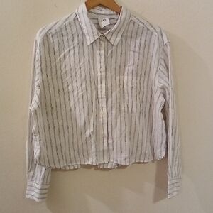 White and Black Striped Button-Up Shirt